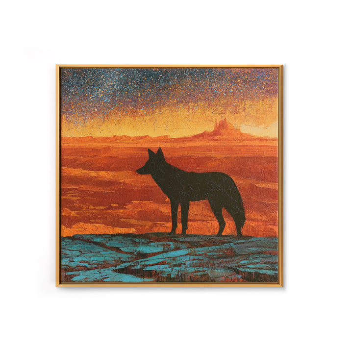 Coyote Silhouette Beneath Starry Sky Canvas Print, Southwestern Art, Art Print, Southwestern Decor, Watercolor Art, Mesa, SOU-1x1-87