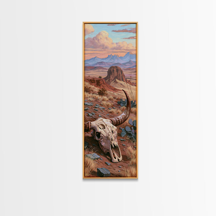 Sun Bleached Longhorn Skull Still Life Framed Canvas Print, Southwestern Art, Wall Art, Southwestern Decor, Oil Painting, Mesa, SOU-1x3-45