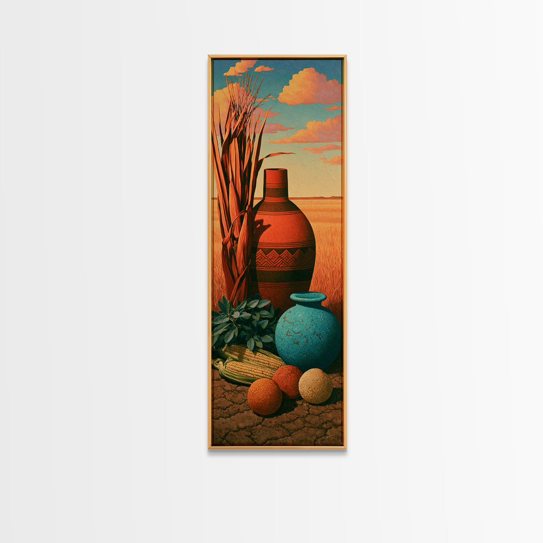 Pueblo Pottery Still Life Canvas Print, Southwestern Art, Landscape Art, Southwestern Decor, Fine Art, Mesa, Statement Artwork, SOU-1x3-59