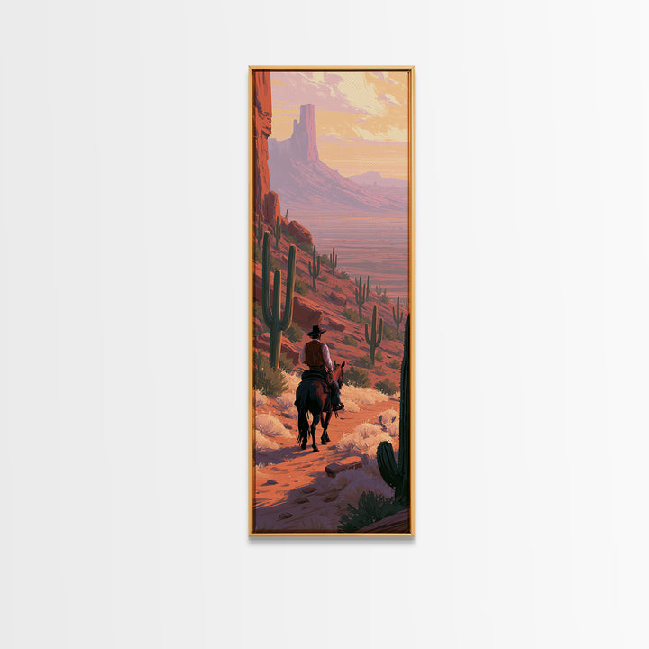 Horse Rider Crossing Desert at Dusk Canvas Print, Southwestern Art, Original Art, Southwestern Decor, Fine Art, Mesa, SOU-1x3-7