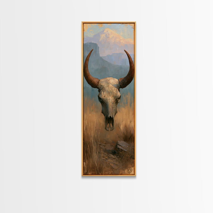 Sun Bleached Longhorn Skull Still Life Canvas Print, Southwestern Art, Original Painting, Southwestern Decor, Fine Art, Mesa, SOU-1x3-93