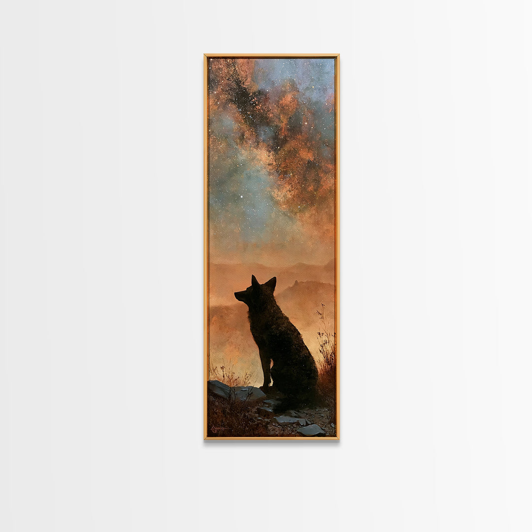 Coyote Silhouette Beneath Starry Sky Canvas Print, Southwestern Art, Art Print, Southwestern Decor, Watercolor Art, Mesa, SOU-1x3-99
