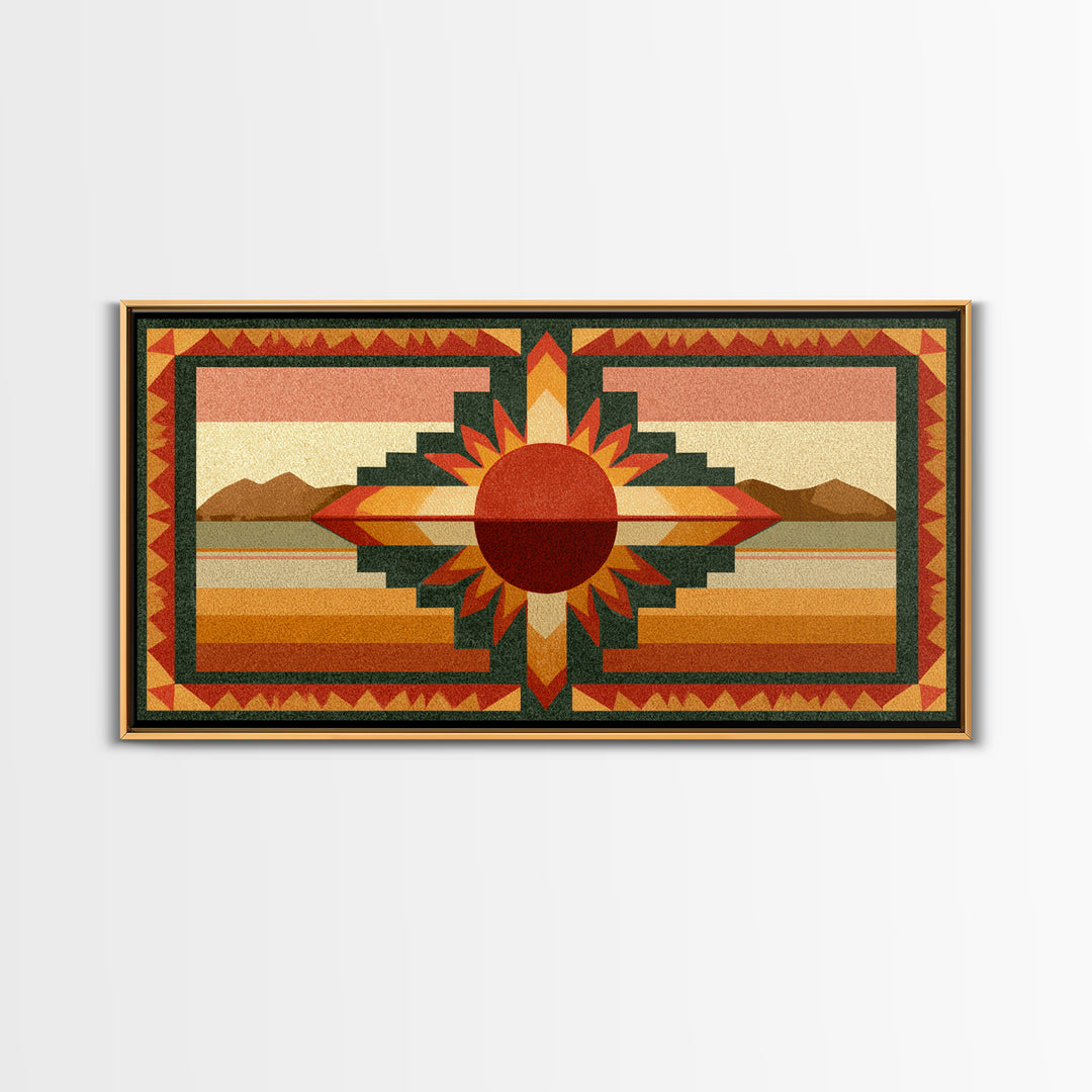Sun Symbol with Geometric Southwest Border Canvas Print, Southwestern Art, Southwestern Decor, Abstract Art, Mesa, SOU-2x1-41