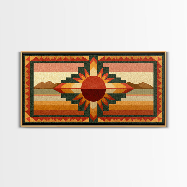 Sun Symbol with Geometric Southwest Border Canvas Print, Southwestern Art, Southwestern Decor, Abstract Art, Mesa, SOU-2x1-41