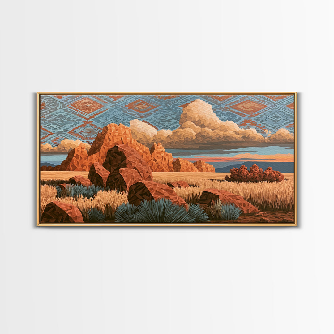 Navajo Geometric Pattern Framed Canvas Print, Southwestern Art, Original Art, Southwestern Decor, Abstract Art, Mesa, SOU-2x1-72