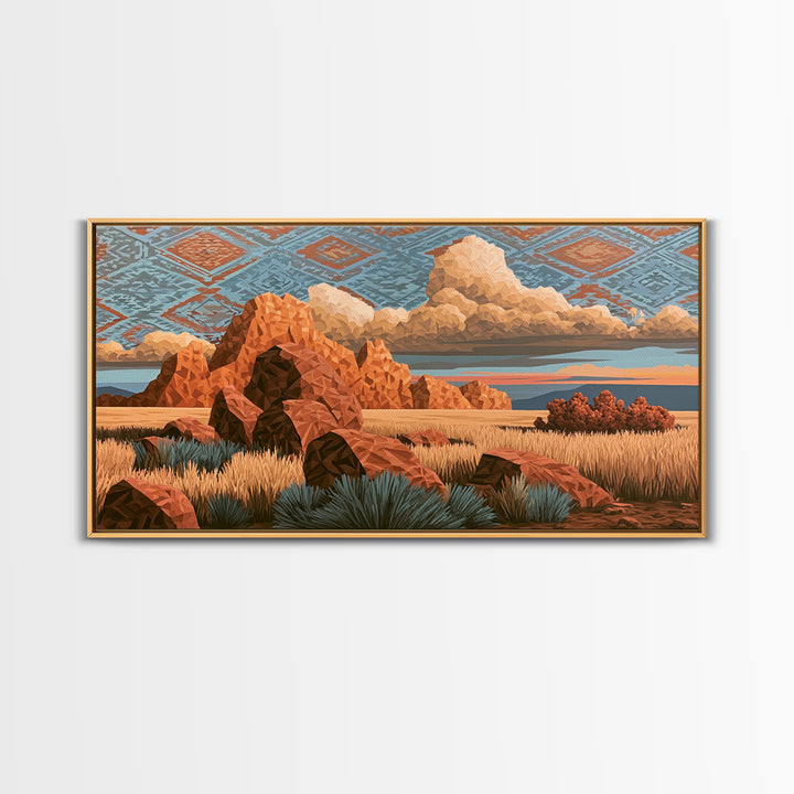 Navajo Geometric Pattern Framed Canvas Print, Southwestern Art, Original Art, Southwestern Decor, Abstract Art, Mesa, SOU-2x1-72