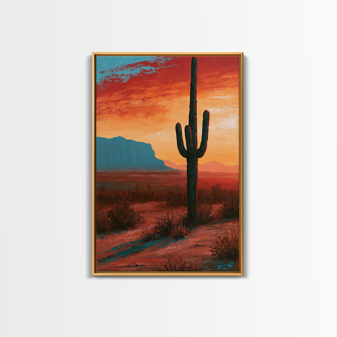 Saguaro Cactus under Enormous Sunset Canvas Print, Southwestern Art, Contemporary Art, Southwestern Decor, Fine Art, Mesa, SOU-2x3-10