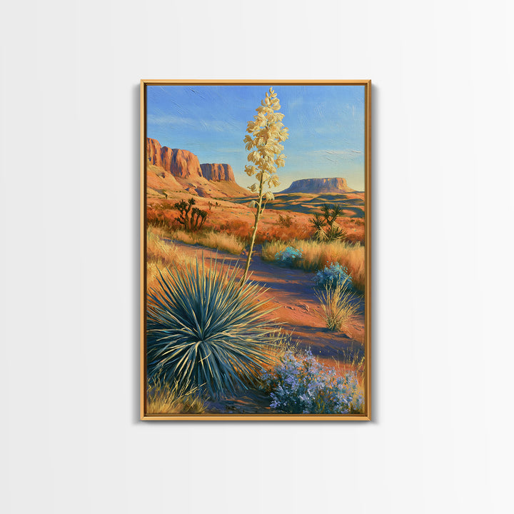 Yucca Blooms Against Clear Blue Sky Framed Canvas Print, Southwestern Art, Printable Wall Art, Southwestern Decor, Mesa, SOU-2x3-100