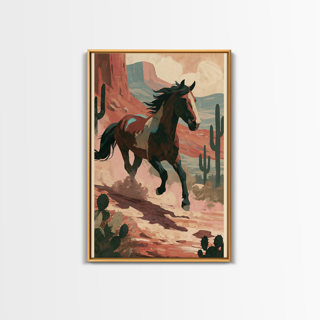 Wild Mustang Running Through Dusty Canyon Canvas Print, Southwestern Art, Wall Art, Southwestern Decor, Fine Art, Mesa, SOU-2x3-14