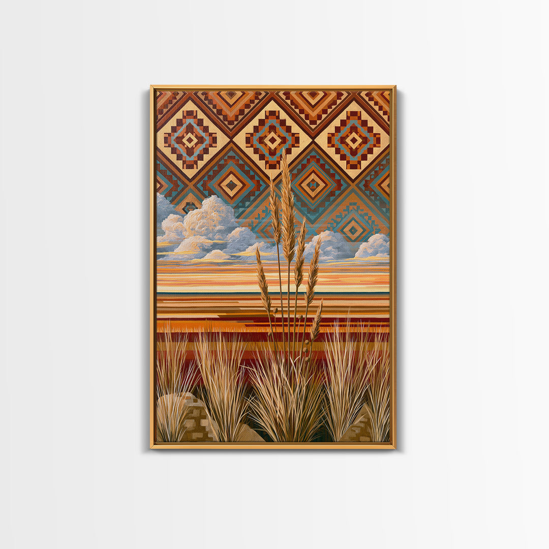 Navajo Geometric Pattern Framed Canvas Print, Southwestern Art, Original Art, Southwestern Decor, Abstract Art, Mesa, SOU-2x3-60