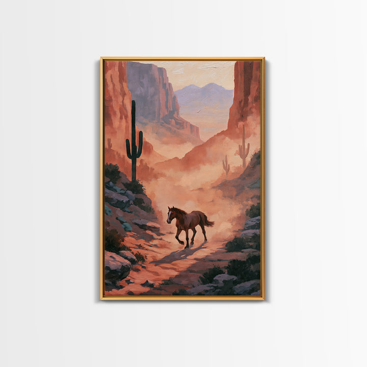 Wild Mustang Running Through Dusty Canyon Canvas Print, Southwestern Art, Printable Art, Southwestern Decor, Fine Art, Mesa, SOU-2x3-62