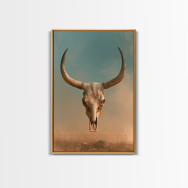 Sun Bleached Longhorn Skull Still Life Canvas Print, Southwestern Art, Tapestry Wall Art, Southwestern Decor, Fine Art, Mesa, SOU-2x3-65