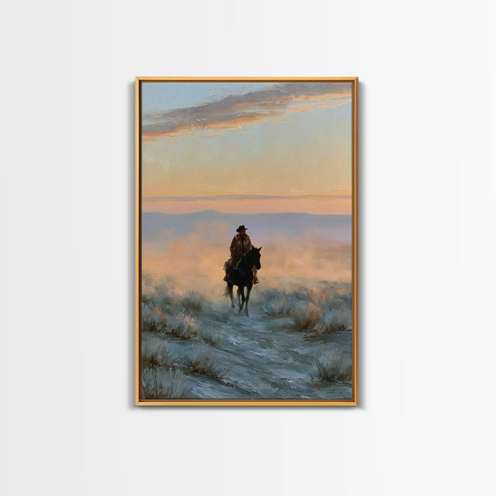 Horse Rider Crossing Desert at Dusk Canvas Print, Southwestern Art, Native American Art, Southwestern Decor, Fine Art, Mesa, SOU-2x3-99