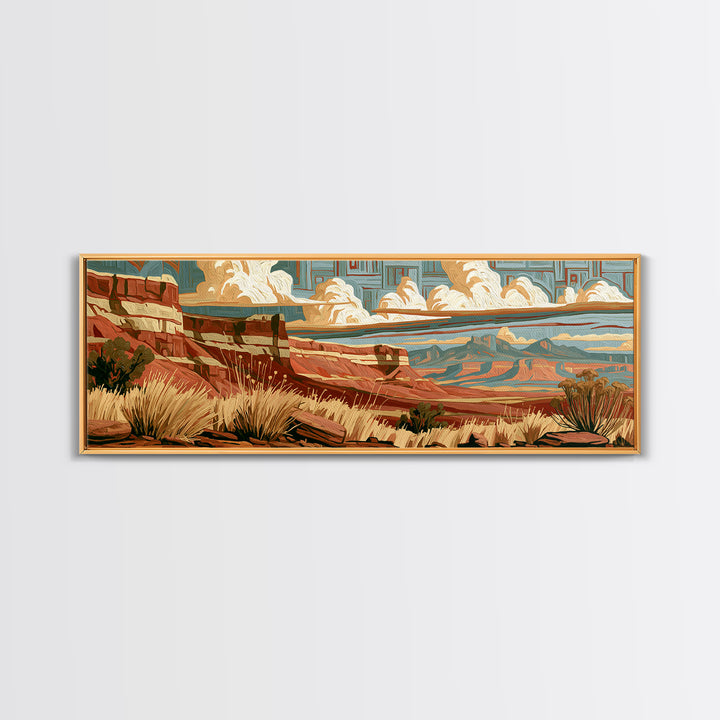 Abstract Canyon Layers Framed Canvas Print, Southwestern Art, Tapestry Wall Art, Southwestern Decor, Oil Painting, Mesa, SOU-3x1-58
