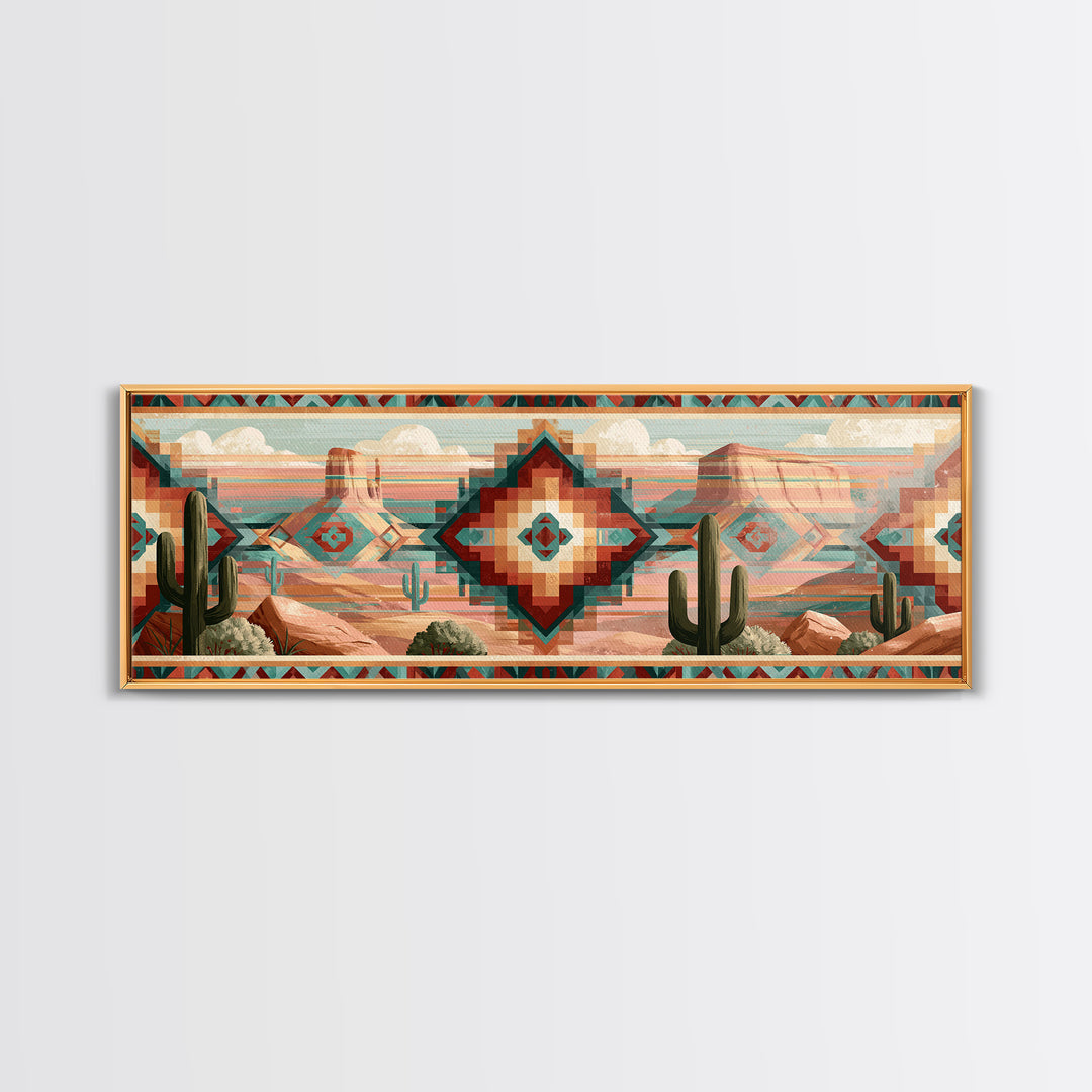 Navajo Geometric Pattern Canvas Print, Southwestern Art, Oil Painting, Southwestern Decor, Fine Art, Mesa, Oil Paintings, SOU-3x1-92