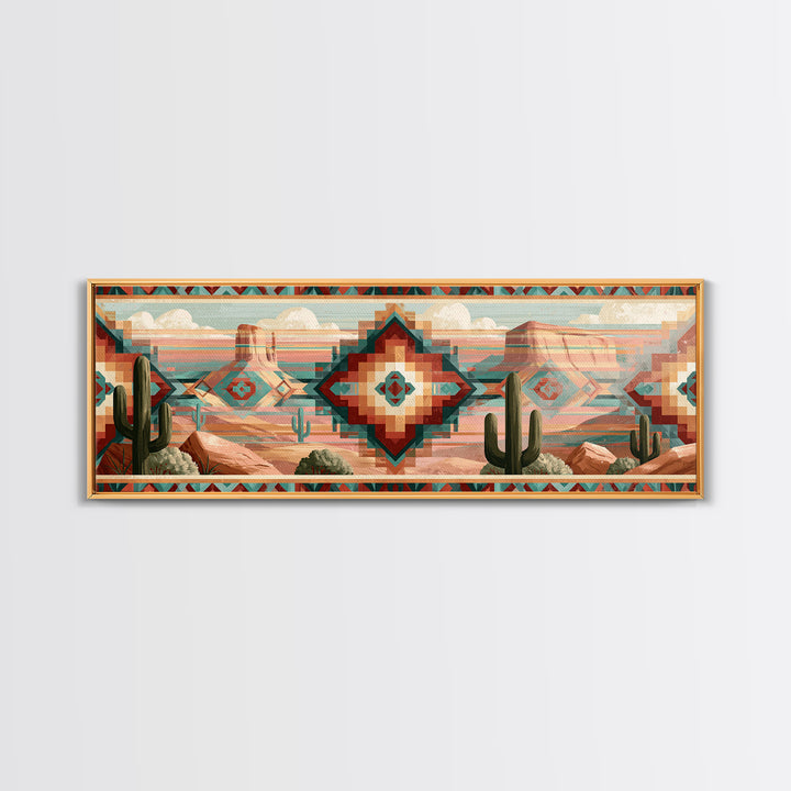 Navajo Geometric Pattern Canvas Print, Southwestern Art, Oil Painting, Southwestern Decor, Fine Art, Mesa, Oil Paintings, SOU-3x1-92