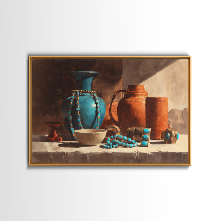 Adobe Doorway with Turquoise Blue Shadow Canvas Print, Southwestern Art, Antique Oil Painting, Southwestern Decor, Mesa, SOU-3x2-33