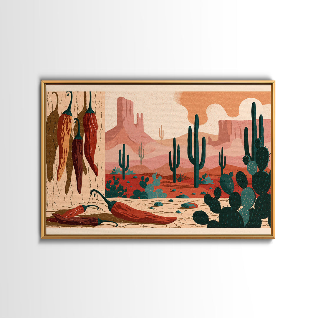 Dried Chili Peppers and Adobe Texture Canvas Print, Southwestern Art, Boho Wall Decor, Southwestern Decor, Oil Painting, Mesa, SOU-3x2-4