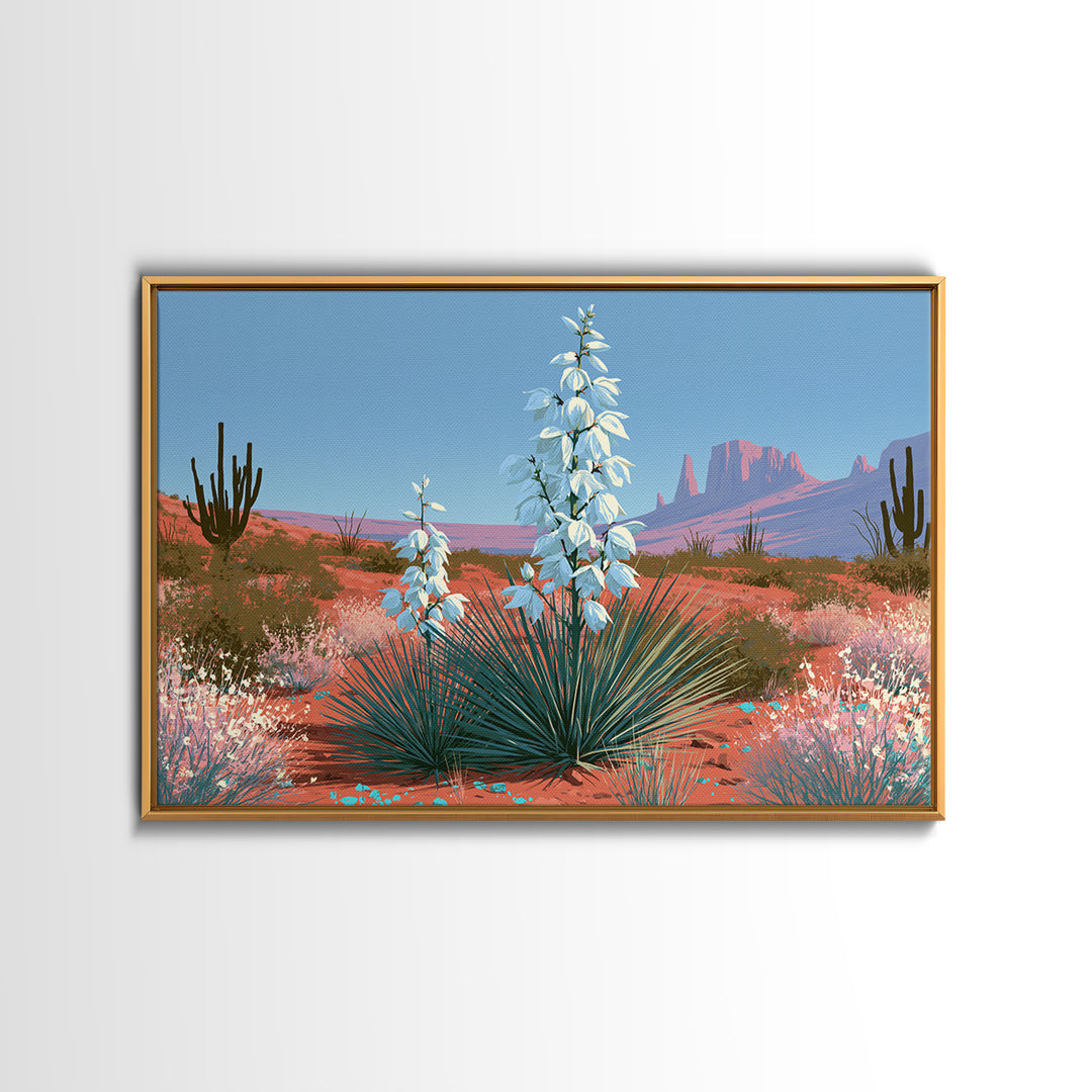 Yucca Blooms Against Clear Blue Sky Canvas Print, Southwestern Art, Gallery Decor, Southwestern Decor, Fine Art, Mesa, SOU-3x2-48