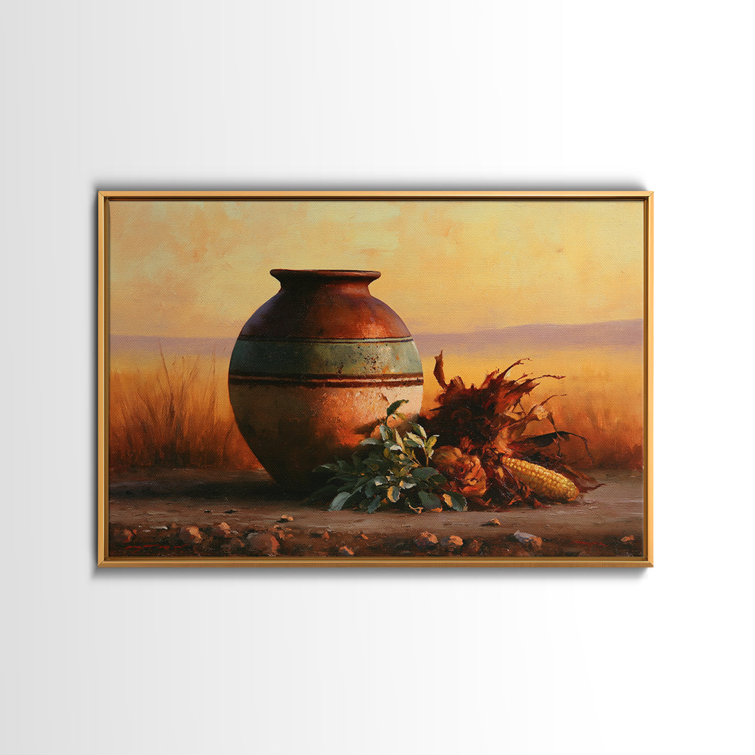 Pueblo Pottery Still Life Framed Canvas Print, Southwestern Art, Prints Wall Art, Southwestern Decor, Fine Art, Mesa, SOU-3x2-99