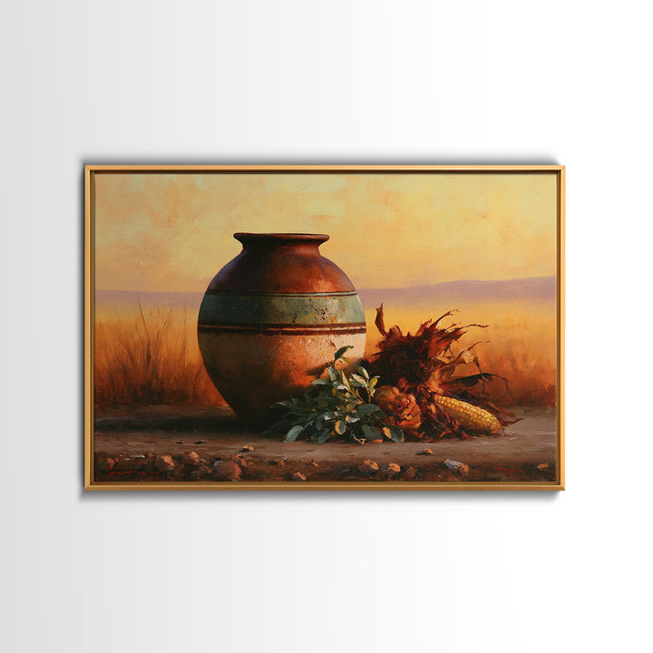 Pueblo Pottery Still Life Framed Canvas Print, Southwestern Art, Prints Wall Art, Southwestern Decor, Fine Art, Mesa, SOU-3x2-99
