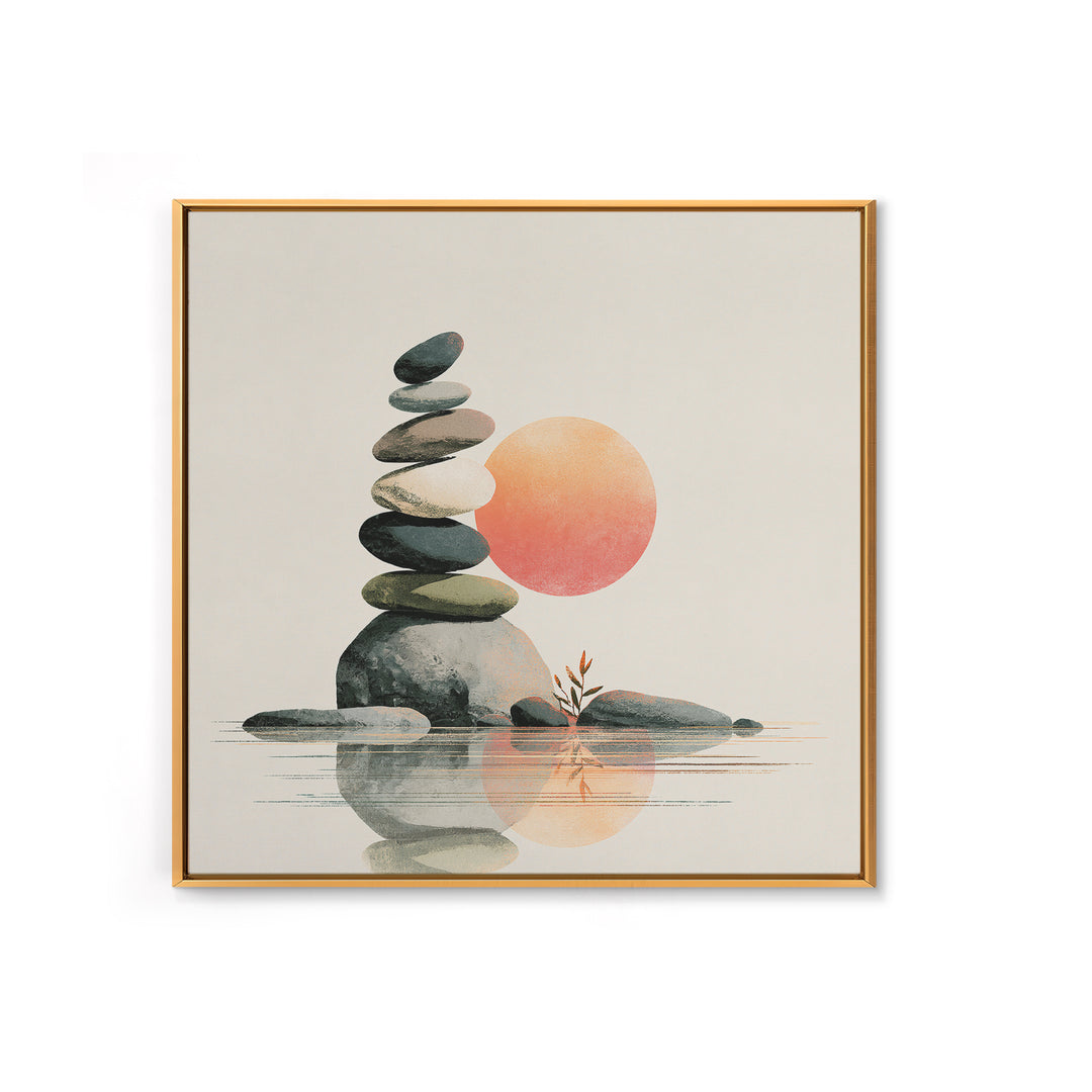 Stacked Stones Beside Calm Water Framed Canvas Print, Spa Art, Modern Decor, Spa Decor, Fine Art, Serenity, Wall Decor, SPA-1x1-1