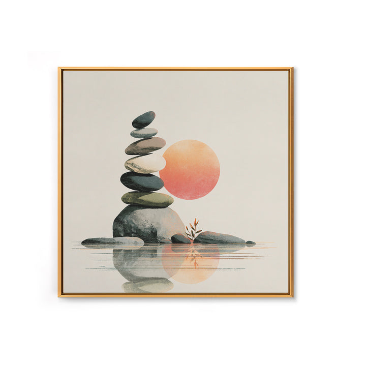 Stacked Stones Beside Calm Water Framed Canvas Print, Spa Art, Modern Decor, Spa Decor, Fine Art, Serenity, Wall Decor, SPA-1x1-1
