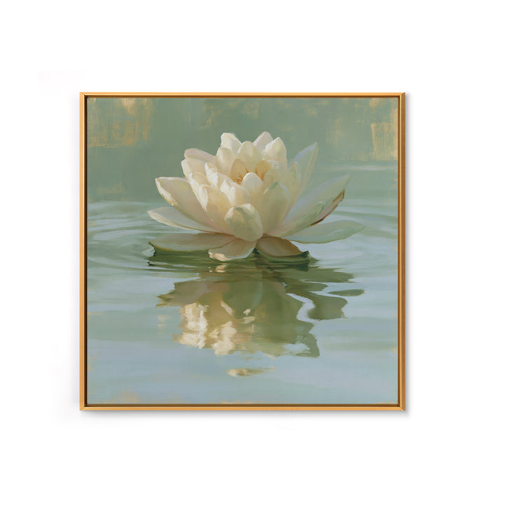 Lotus Flower Floating on Still Pond Framed Canvas Print, Spa Art, Wildlife Wall Art, Spa Decor, Serenity, Minimalist Decor, SPA-1x1-100