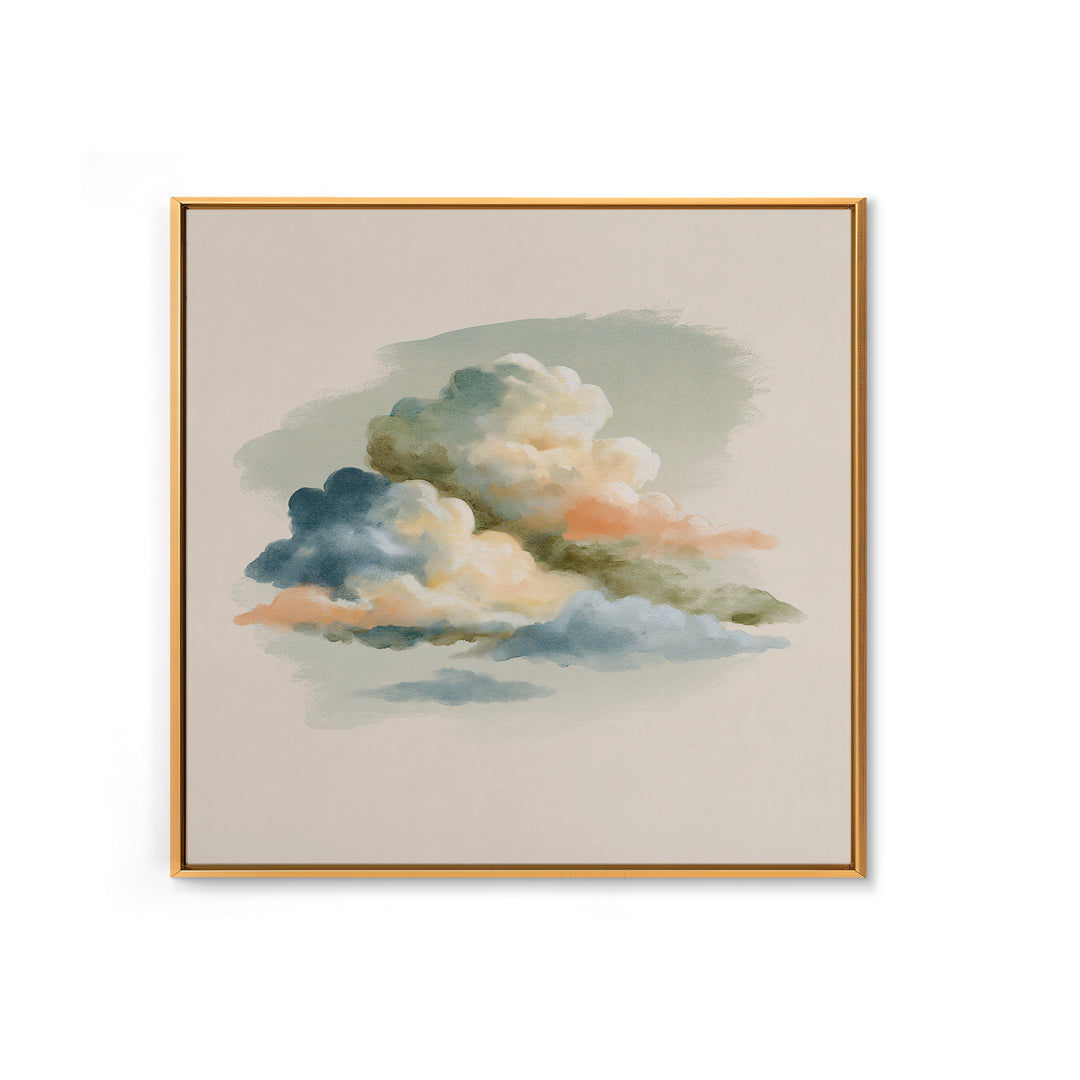 Soft Cloudscape in Cream and Sage Canvas Print, Spa Art, Wildlife Wall Art, Spa Decor, Watercolor Art, Serenity, SPA-1x1-13