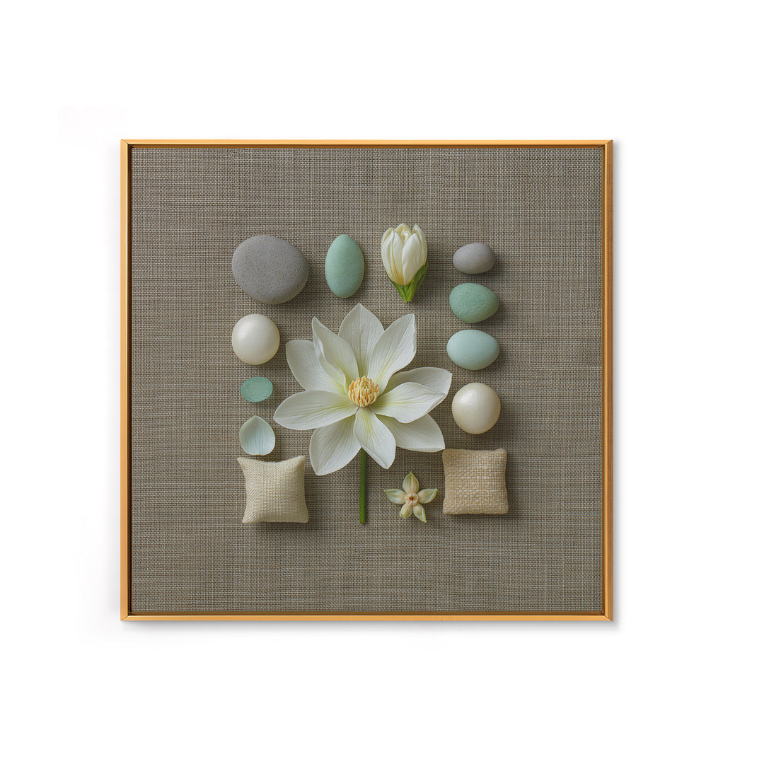 Single White Flower on Linen Ground Canvas Print, Spa Art, Gallery Decor, Spa Decor, Fine Art, Serenity, Wall Art, Home Decor, SPA-1x1-17
