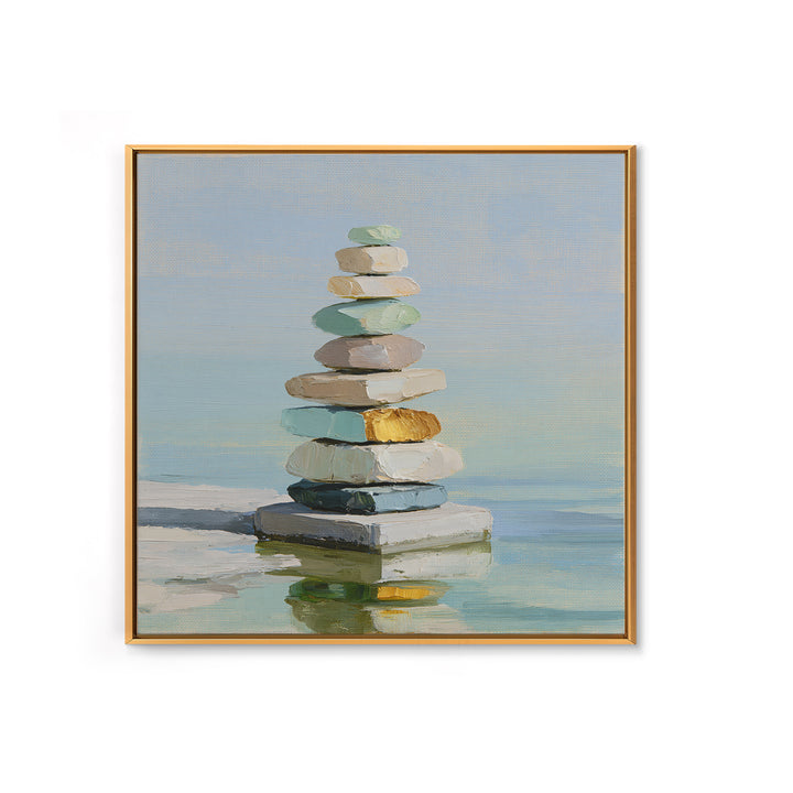 Stacked Stones Beside Calm Water Canvas Print, Spa Art, Art Print, Spa Decor, Fine Art, Serenity, Botanical Art, Nature Prints, SPA-1x1-25