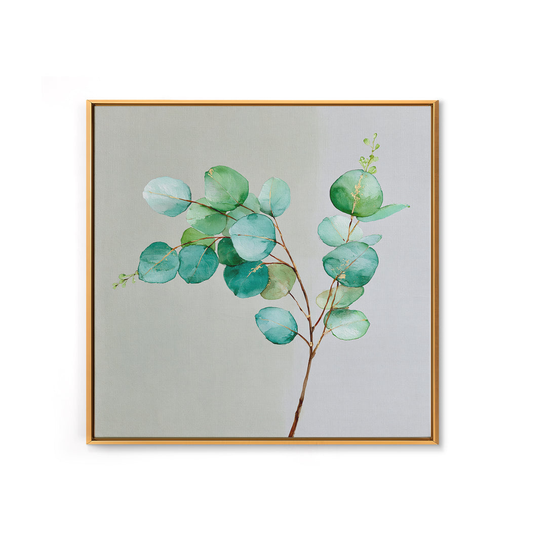 Eucalyptus Branch in Soft Green Watercolor Framed Canvas Print, Spa Art, Fine Art Photography, Spa Decor, Oil Painting, SPA-1x1-27