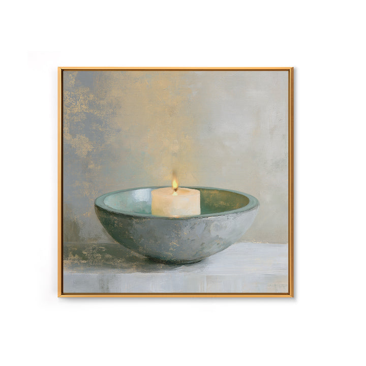 Warm Candle Flame Framed Canvas Print, Spa Art, Textured Painting, Spa Decor, Abstract Art, Serenity, Travel Poster, SPA-1x1-33