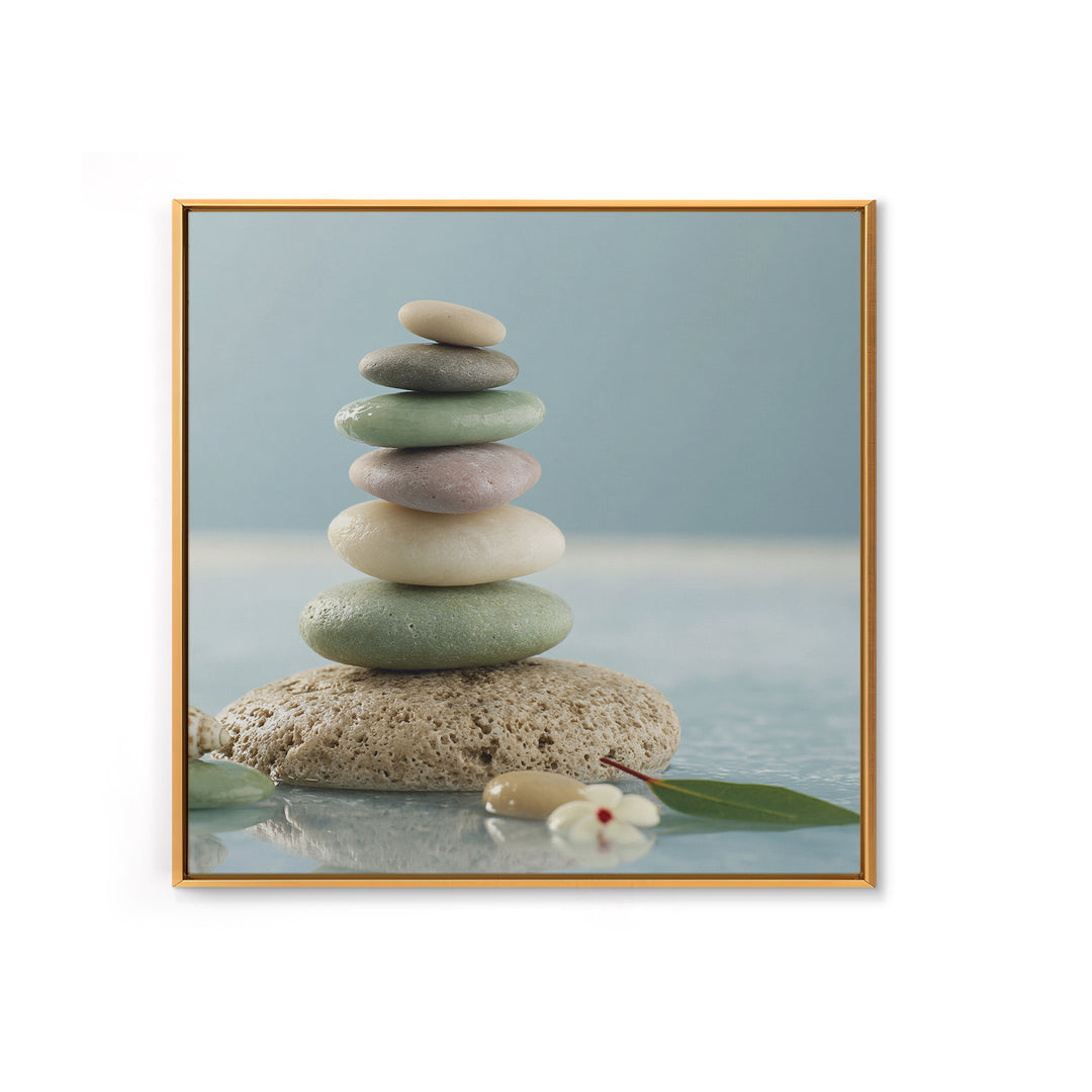 Stacked Stones Beside Calm Water Canvas Print, Spa Art, Art Print, Spa Decor, Fine Art, Serenity, Botanical Art, Nature Prints, SPA-1x1-49
