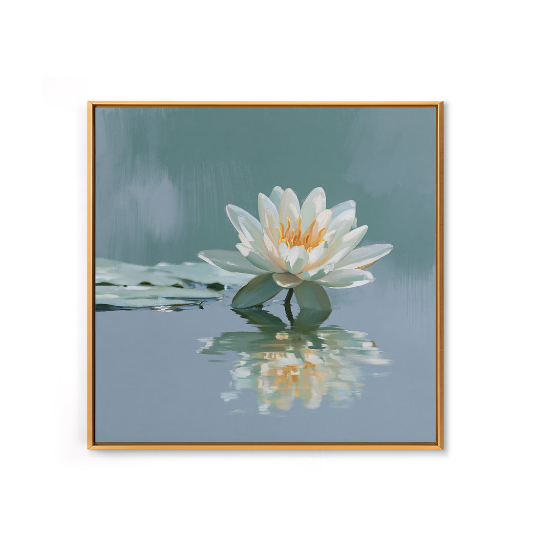 Lotus Flower Floating on Still Pond Framed Canvas Print, Spa Art, Animal Art, Spa Decor, Watercolor Art, Serenity, SPA-1x1-52