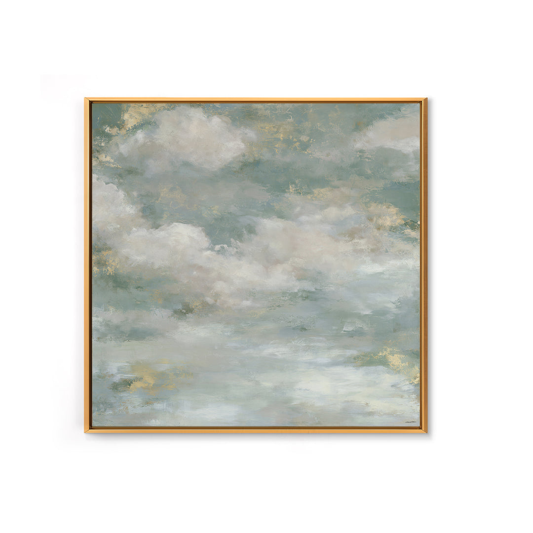 Soft Cloudscape in Cream and Sage Framed Canvas Print, Spa Art, Boho Decor, Spa Decor, Oil Painting, Serenity, Printable Art, SPA-1x1-61