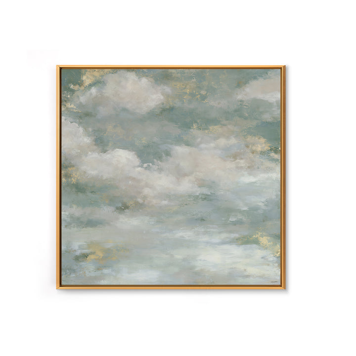 Soft Cloudscape in Cream and Sage Framed Canvas Print, Spa Art, Boho Decor, Spa Decor, Oil Painting, Serenity, Printable Art, SPA-1x1-61