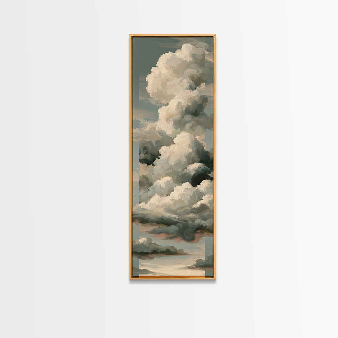 Soft Cloudscape in Cream and Sage Canvas Print, Spa Art, Wildlife Wall Art, Spa Decor, Watercolor Art, Serenity, SPA-1x3-1