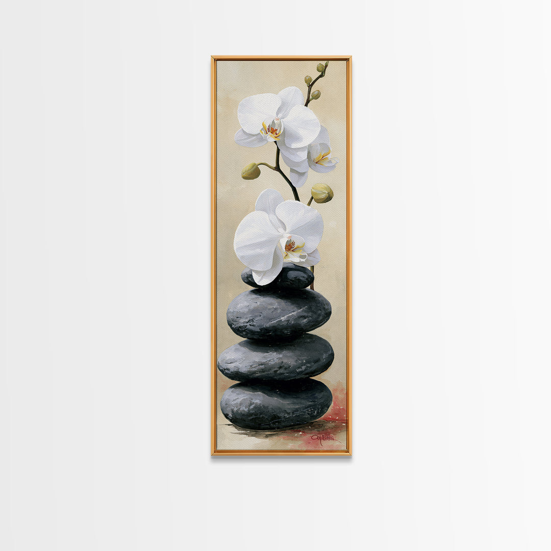 White Orchid on Smooth Gray Stone Canvas Print, Spa Art, Gallery Decor, Spa Decor, Fine Art, Serenity, Wall Art, Home Decor, SPA-1x3-14