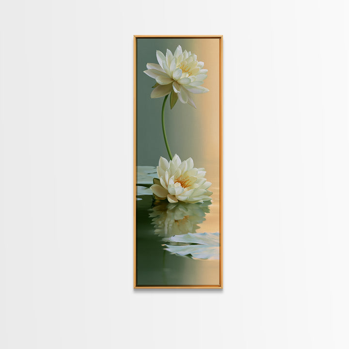 Lotus Flower Floating on Still Pond Canvas Print, Spa Art, Home Decor, Spa Decor, Serenity, Dog Wall Art, Abstract Print, SPA-1x3-16