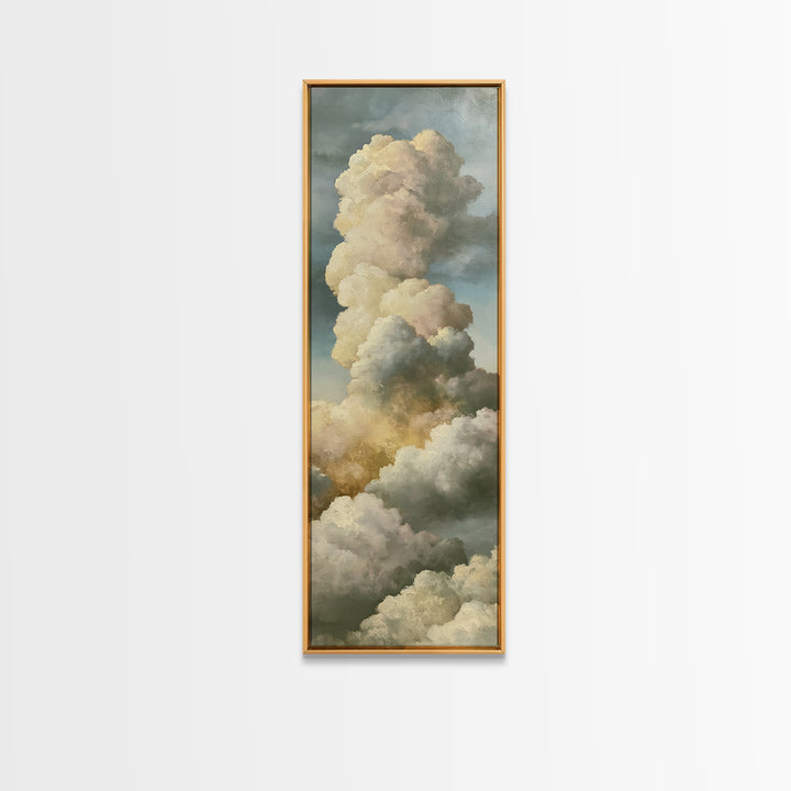 Soft Cloudscape in Cream and Sage Canvas Print, Spa Art, Travel Poster, Spa Decor, Fine Art, Serenity, Salon Decor, City Art, SPA-1x3-25