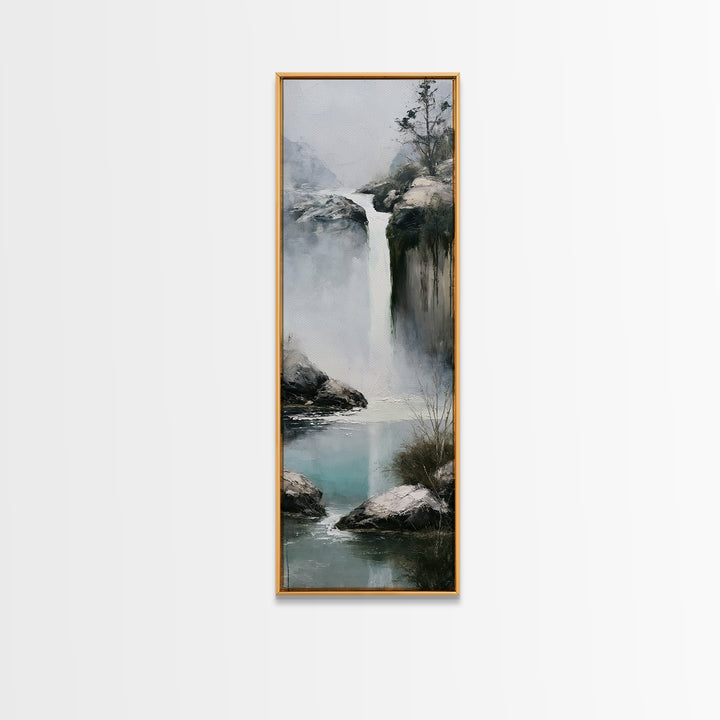 Serene Waterfall with Mist Framed Canvas Print, Spa Art, Hair Salon Wall Art, Spa Decor, Oil Painting, Serenity, SPA-1x3-30