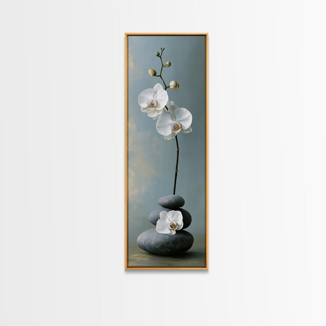White Orchid on Smooth Gray Stone Canvas Print, Spa Art, Gallery Decor, Spa Decor, Fine Art, Serenity, Wall Art, Home Decor, SPA-1x3-38