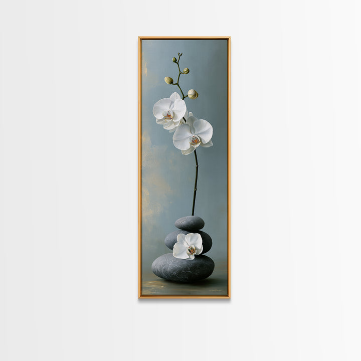 White Orchid on Smooth Gray Stone Canvas Print, Spa Art, Gallery Decor, Spa Decor, Fine Art, Serenity, Wall Art, Home Decor, SPA-1x3-38