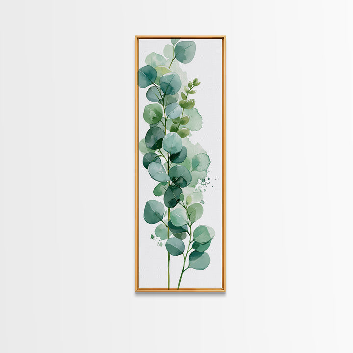 Eucalyptus Branch in Soft Green Watercolor Canvas Print, Spa Art, Fine Art Photography, Spa Decor, Oil Painting, Serenity, SPA-1x3-39