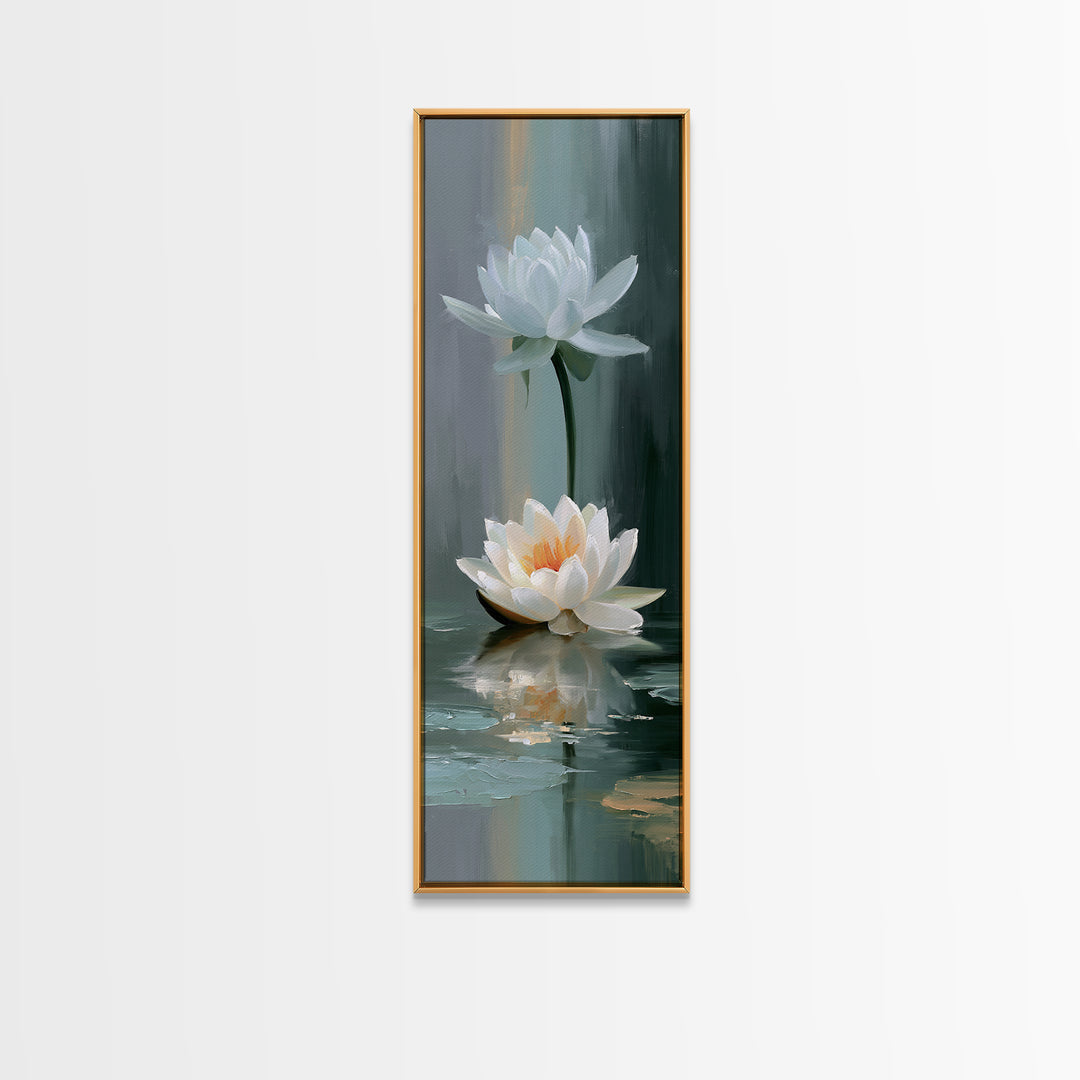 Lotus Flower Floating on Still Pond Canvas Print, Spa Art, Spa, Spa Decor, Oil Painting, Serenity, Teen Girl Room Decor, SPA-1x3-40