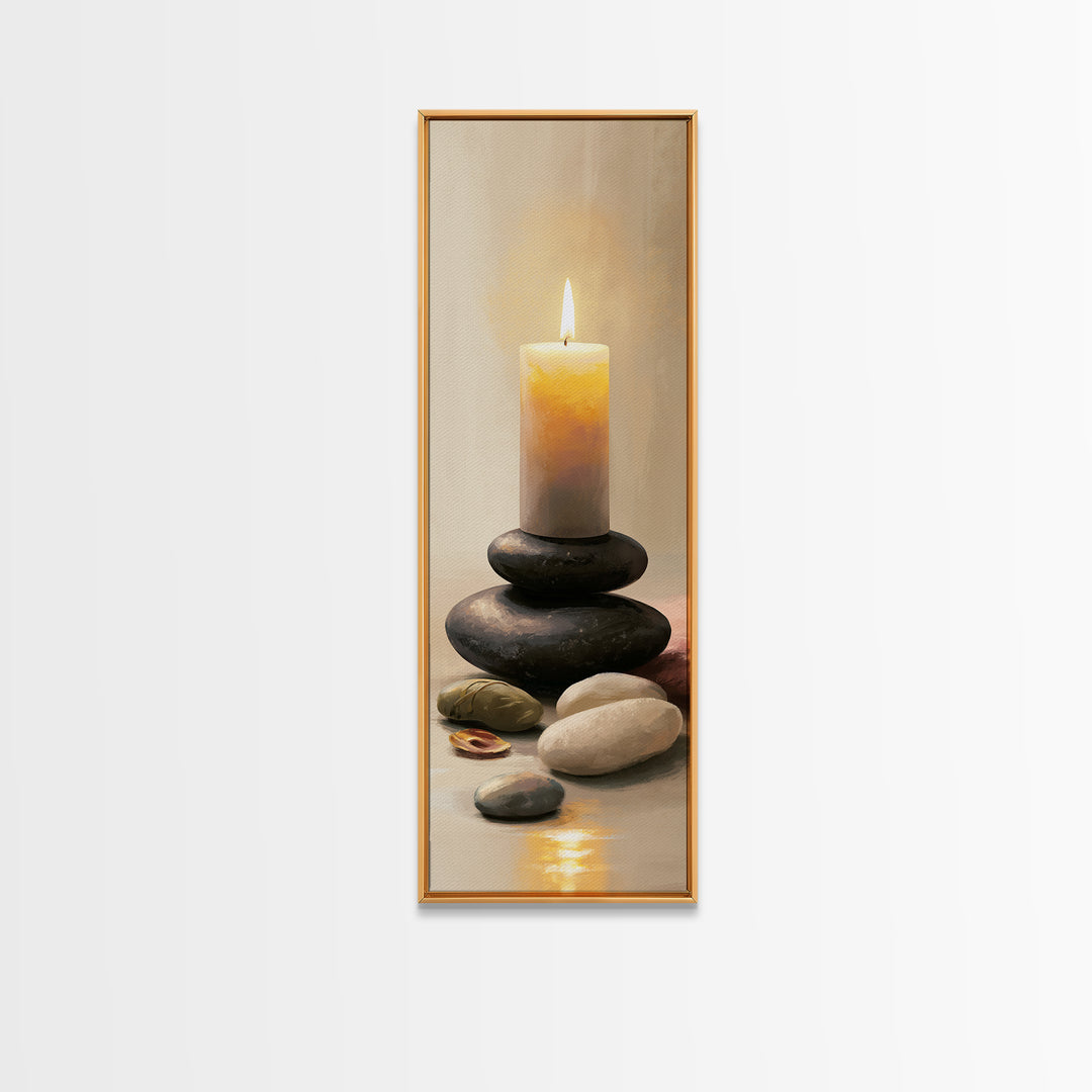 Warm Candle Flame Framed Canvas Print, Spa Art, Wall Art, Spa Decor, Oil Painting, Serenity, Dog Wall Art, Abstract Print, SPA-1x3-45