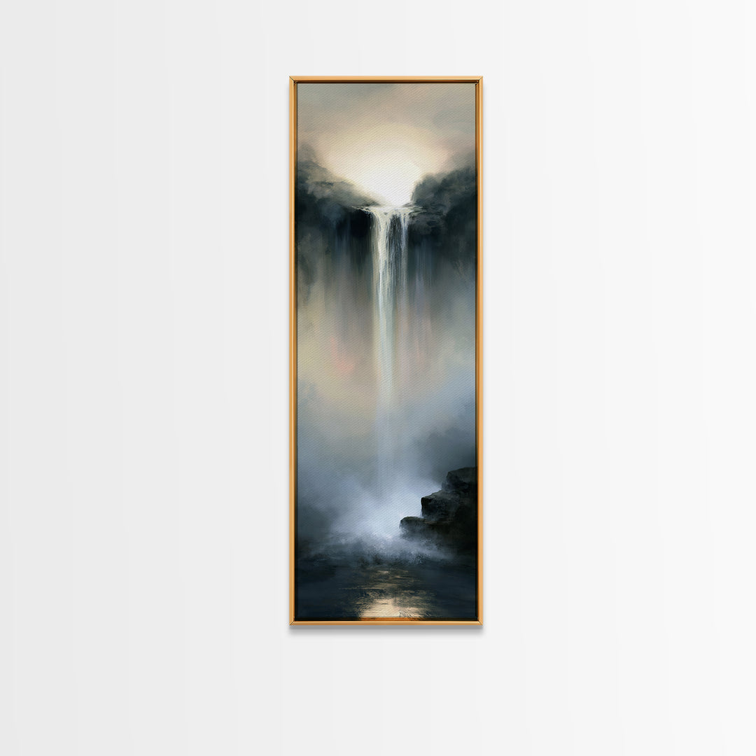 Serene Waterfall with Mist Framed Canvas Print, Spa Art, Hair Salon Wall Art, Spa Decor, Oil Painting, Serenity, SPA-1x3-54