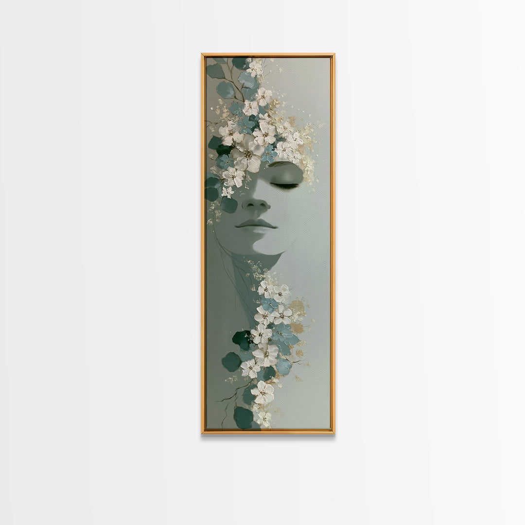 Minimal Face with Closed Eyes and Flowers Canvas Print, Spa Art, Dog Groomer Gifts, Spa Decor, Serenity, Fine Art Print, SPA-1x3-55