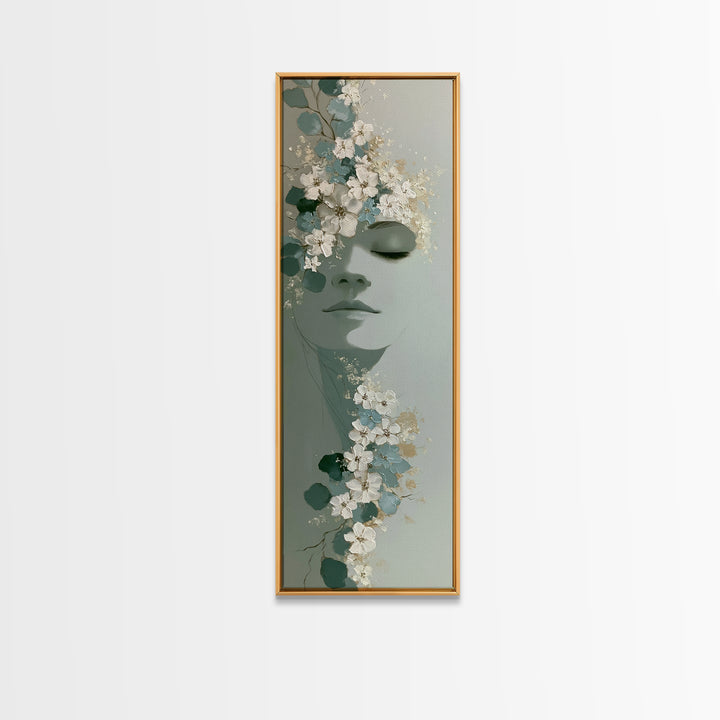 Minimal Face with Closed Eyes and Flowers Canvas Print, Spa Art, Dog Groomer Gifts, Spa Decor, Serenity, Fine Art Print, SPA-1x3-55